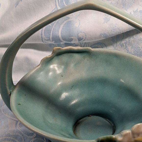 Americana History Vintage Roseville Pottery White Rose On Blue Basket #362-8 - Picture 4 of 10